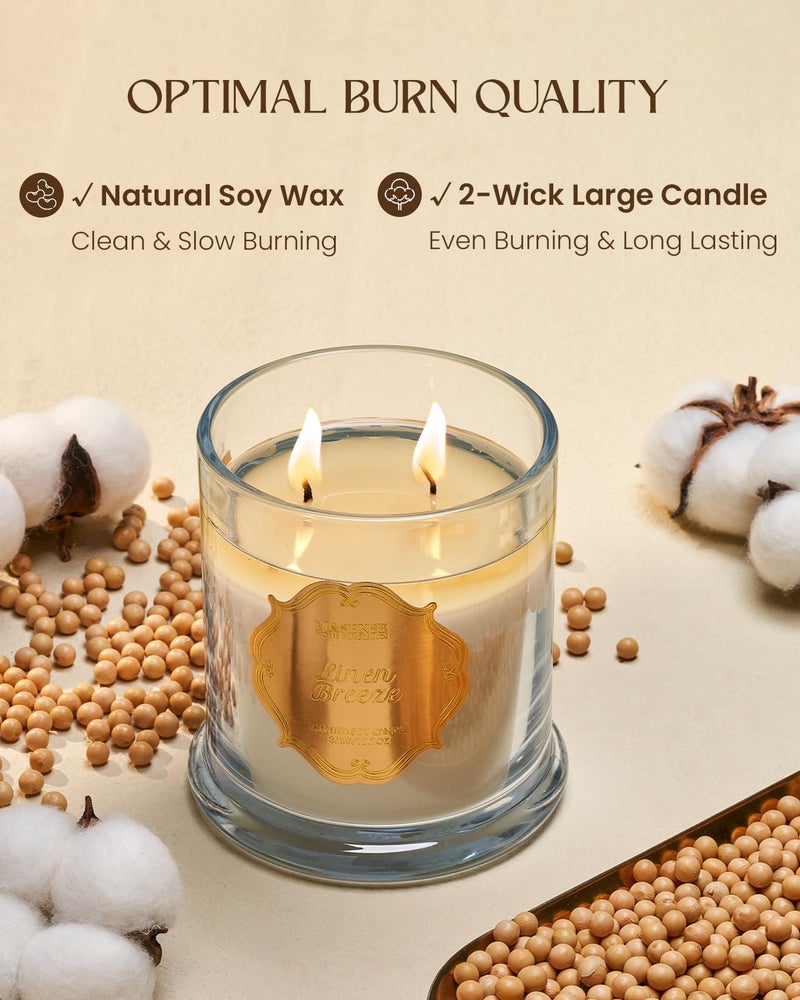M&SENSE Linen Candles for Home Scented, Organic Soy Candles Non Toxic, 12.7oz Large Jar Candle 75 Hours Long Lasting Slow Burning, Fresh Clean Scented Air Puriffying Housewarming Candle Father Gift - Image 4