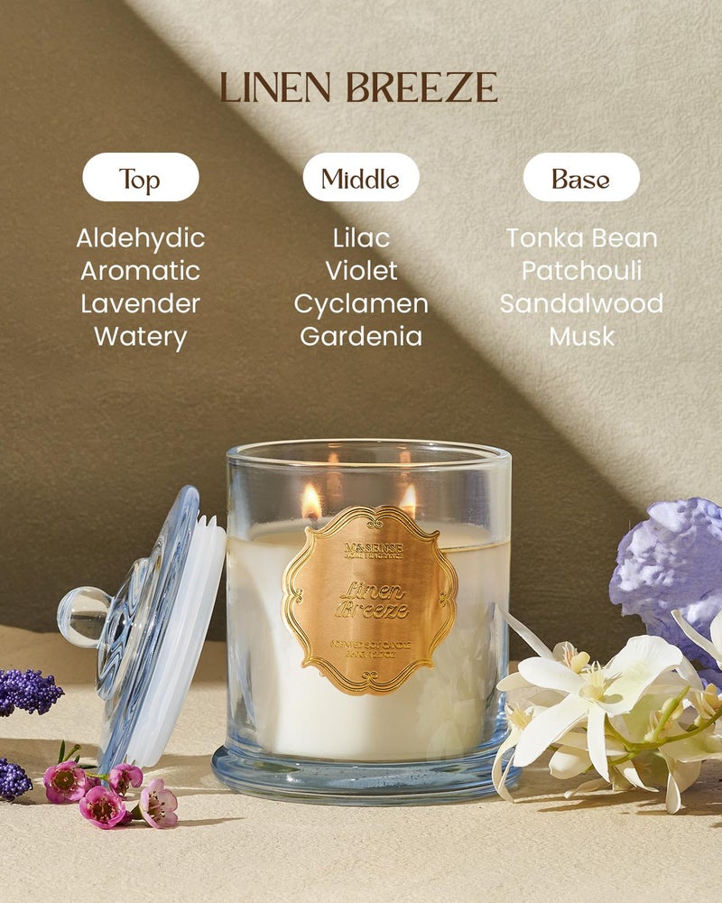M&SENSE Linen Candles for Home Scented, Organic Soy Candles Non Toxic, 12.7oz Large Jar Candle 75 Hours Long Lasting Slow Burning, Fresh Clean Scented Air Puriffying Housewarming Candle Father Gift - Image 2