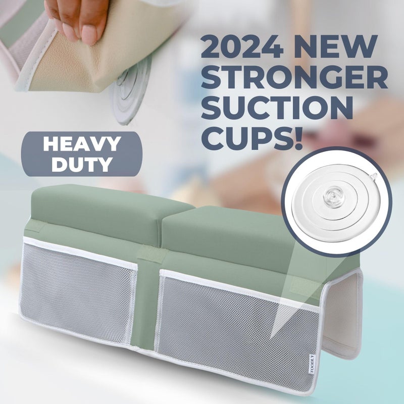 Toodly طقم وسادة دعم استراحة الركبة والمرفق للأطفال - دعم استحمام الأطفال للركب والمرفقين - وسادة استراحة الركبة مع رغوة الذاكرة ومنظم ألعاب الاستحمام - وسادة مثالية للركوع أثناء استحمام الطفل - أخضر - Image 4