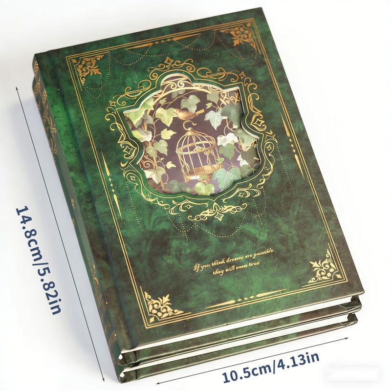 كتاب ترانيم غابة خضراء غلاف مع نقش ذهبي وتأثير مقطوع 192 ورقة 96 صفحة دفتر ملاحظات قابل للكتابة صفحات داخلية ملونة كاملة دفتر يوميات سفر بجودة هدايا كتاب تذكاري للتدوين - Image 2
