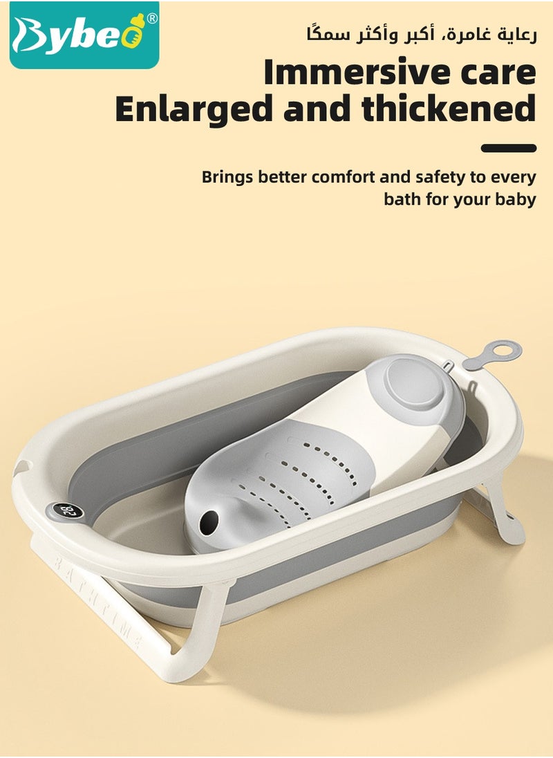 Bybeo 5 PCS Baby Bath Tub, Foldable Bathtub with Temperature Sensing + Baby Bath Chair + Shower Cap *1 + Washing Hair Shower Shampoo Cup *1 + Shampoo Brush *1  - Image 3