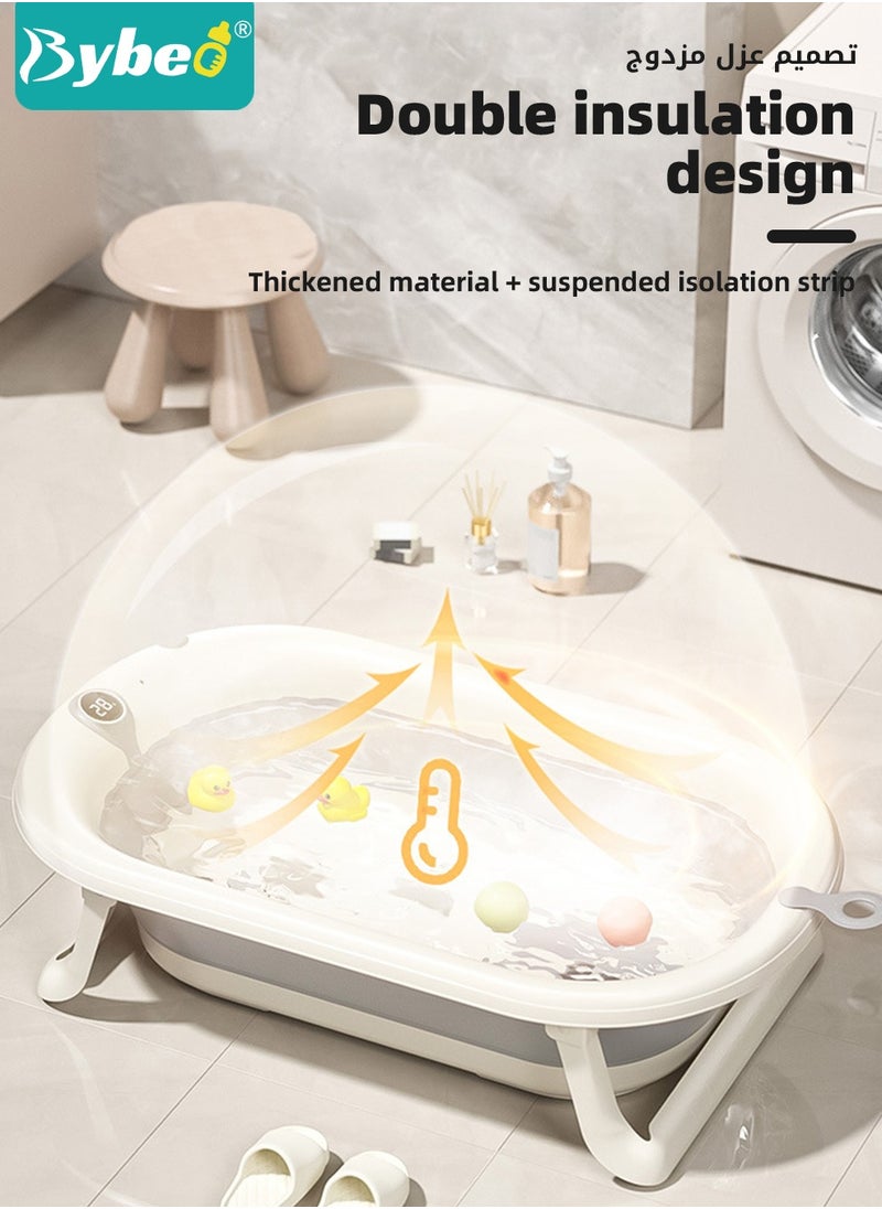 Bybeo 5 PCS Baby Bath Tub, Foldable Bathtub with Temperature Sensing + Baby Bath Chair + Shower Cap *1 + Washing Hair Shower Shampoo Cup *1 + Shampoo Brush *1  - Image 5