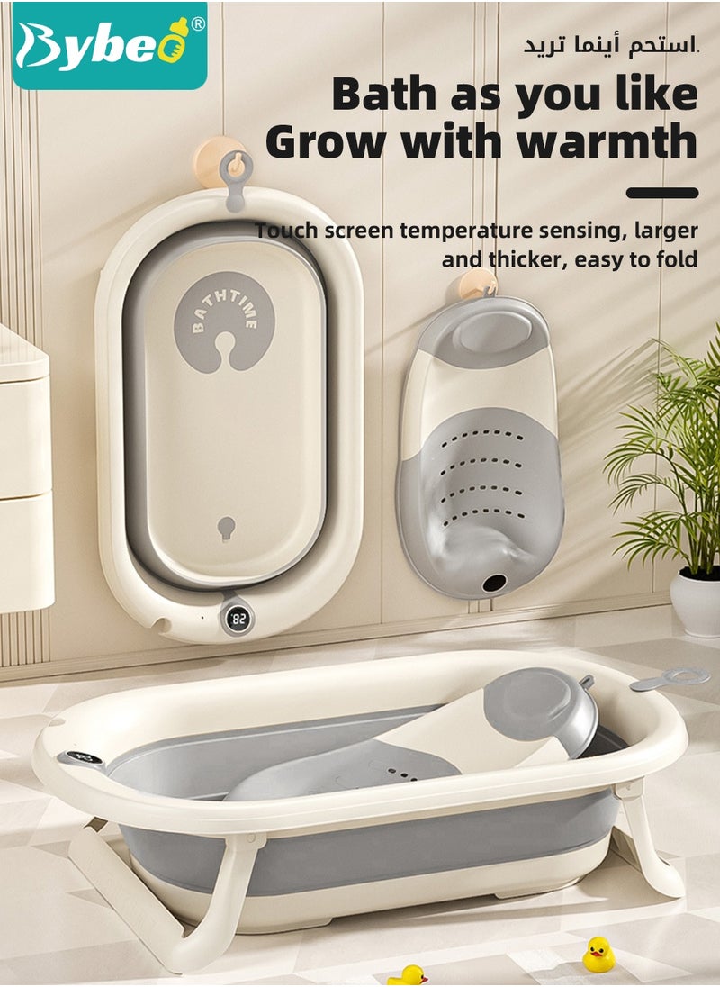 Bybeo 5 PCS Baby Bath Tub, Foldable Bathtub with Temperature Sensing + Baby Bath Chair + Shower Cap *1 + Washing Hair Shower Shampoo Cup *1 + Shampoo Brush *1  - Image 2