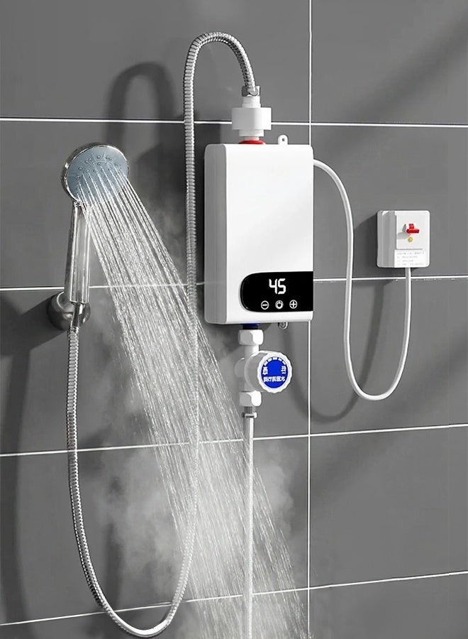 WALALLA 5500W Instant Water Heater Bathroom Kitchen Wall Mounted LCD Water Heater for Bathroom Hot Water Shower and Home Kitchen Heating, Adjustable Temperature & IPX4 Waterproof, Includes Shower Set - Image 1