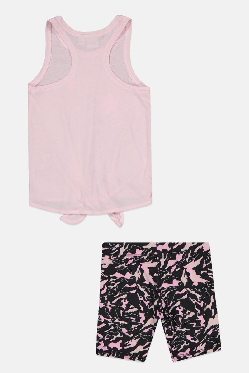 PUMA Kids Girl 2 Piece Sleeveless Tank Top And Printed Shorts, Pink/Black Combo - Image 2