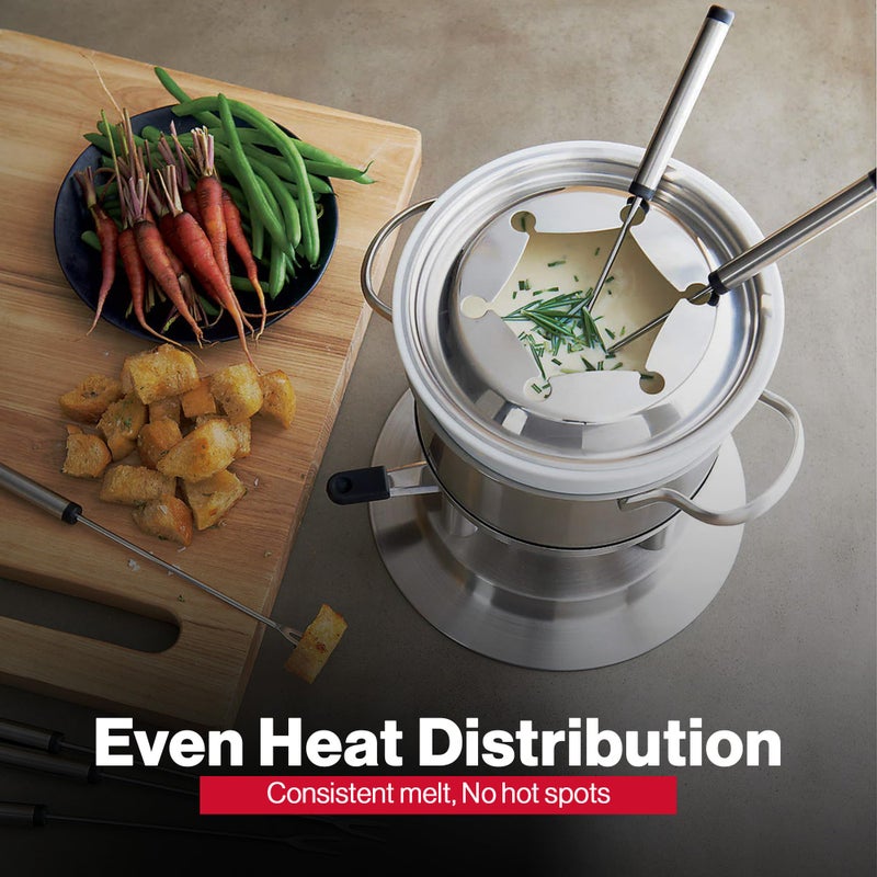 Swissmar Arosa 11-Piece Stainless Steel 3-in-1 Fondue Set - Ideal for Melting Cheese, Chocolate, Butter, & More - Perfect for Kitchen Collection & Wedding Gift Giving - 1.6 Quarts / 1.5 Liter - Image 4