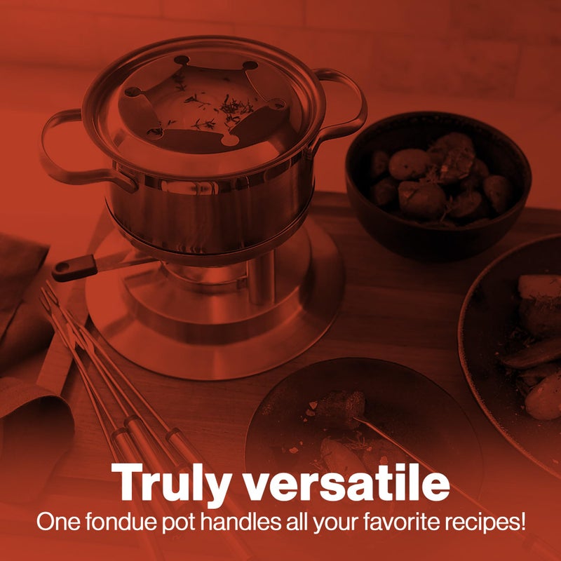 Swissmar Arosa 11-Piece Stainless Steel 3-in-1 Fondue Set - Ideal for Melting Cheese, Chocolate, Butter, & More - Perfect for Kitchen Collection & Wedding Gift Giving - 1.6 Quarts / 1.5 Liter - Image 3