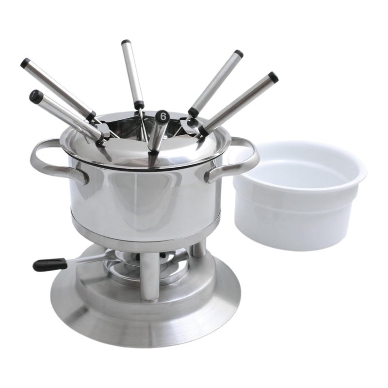 Swissmar Arosa 11-Piece Stainless Steel 3-in-1 Fondue Set - Ideal for Melting Cheese, Chocolate, Butter, & More - Perfect for Kitchen Collection & Wedding Gift Giving - 1.6 Quarts / 1.5 Liter - Image 1
