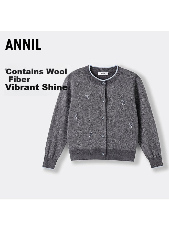 Annil Girls' Cardigan Sweater  Autumn New Twilight Floral Gray 140cm - Image 1