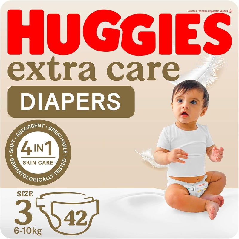 HUGGIES هجيز إكسترا كير، الحجم 3، 4 - 9 كجم، عبوة قيمة، 42 حفاضة - Image 2