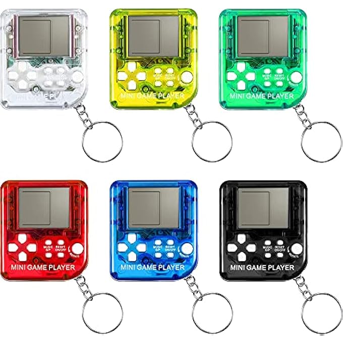 MINI BRICK GAME CONSOLE KEYCHAIN - 6 COLORFUL PORTABLE GAME TOYS WITH HANGING CHAIN FOR BIRTHDAY PARTY FAVORS (BLACK, RED, BLUE, GREEN, YELLOW, TRANSPARENT) - Image 2