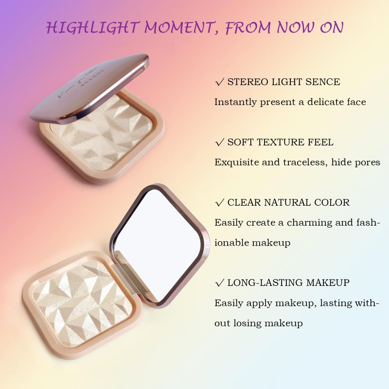 LSxia لوحة مكياج الهايلايتر LSxia لوحة كونتور لامعة بودرة لتفتيح الوجه كونتور خدود ذهبية مكياج هايلايتر ، بودرة هايلايتر تدوم طويلاً مع مرآة لمكياج الإضاءة (ذهب الشمبانيا) - Image 5
