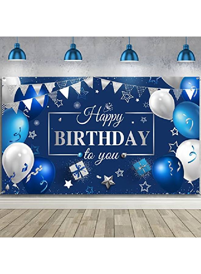 Sumind Happy Birthday Decorations Banner Colored Happy Birthday Sign Birthday Party Supplies Photo Backdrop Background For Birthday Party Favor Children Men Women Celebration 72.8 X 43.3 Inch (Bluesilver) - Image 1