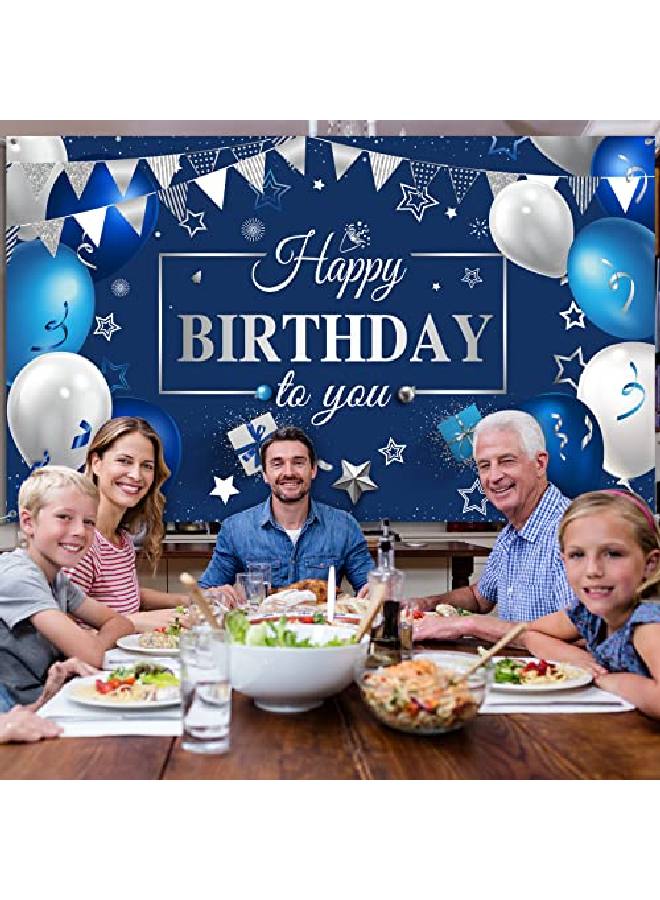 Sumind Happy Birthday Decorations Banner Colored Happy Birthday Sign Birthday Party Supplies Photo Backdrop Background For Birthday Party Favor Children Men Women Celebration 72.8 X 43.3 Inch (Bluesilver) - Image 4