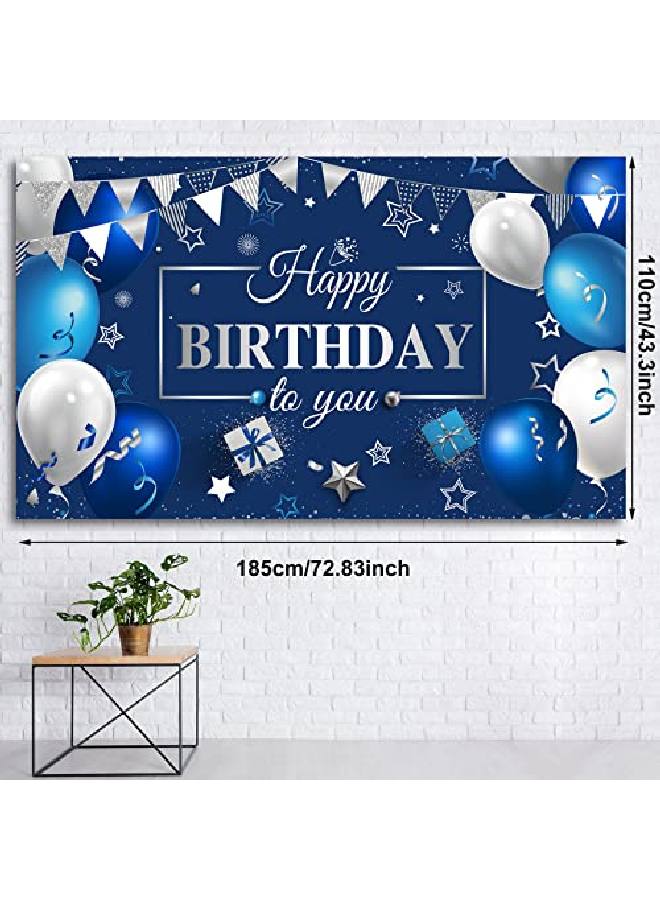 Sumind Happy Birthday Decorations Banner Colored Happy Birthday Sign Birthday Party Supplies Photo Backdrop Background For Birthday Party Favor Children Men Women Celebration 72.8 X 43.3 Inch (Bluesilver) - Image 2