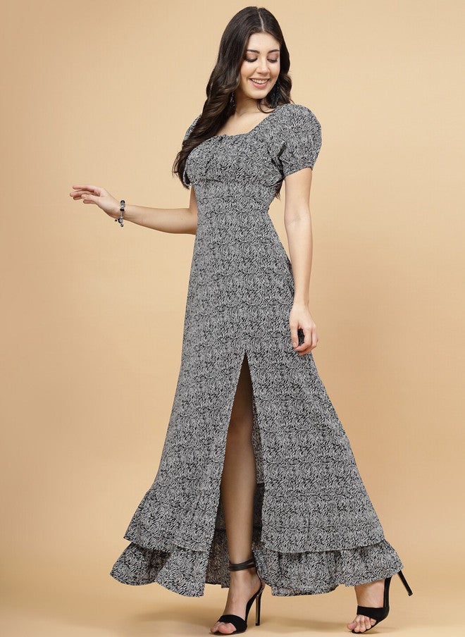 RAASSIO فستان ماكسي للنساء بتصميم تجريدي أسود - Image 4