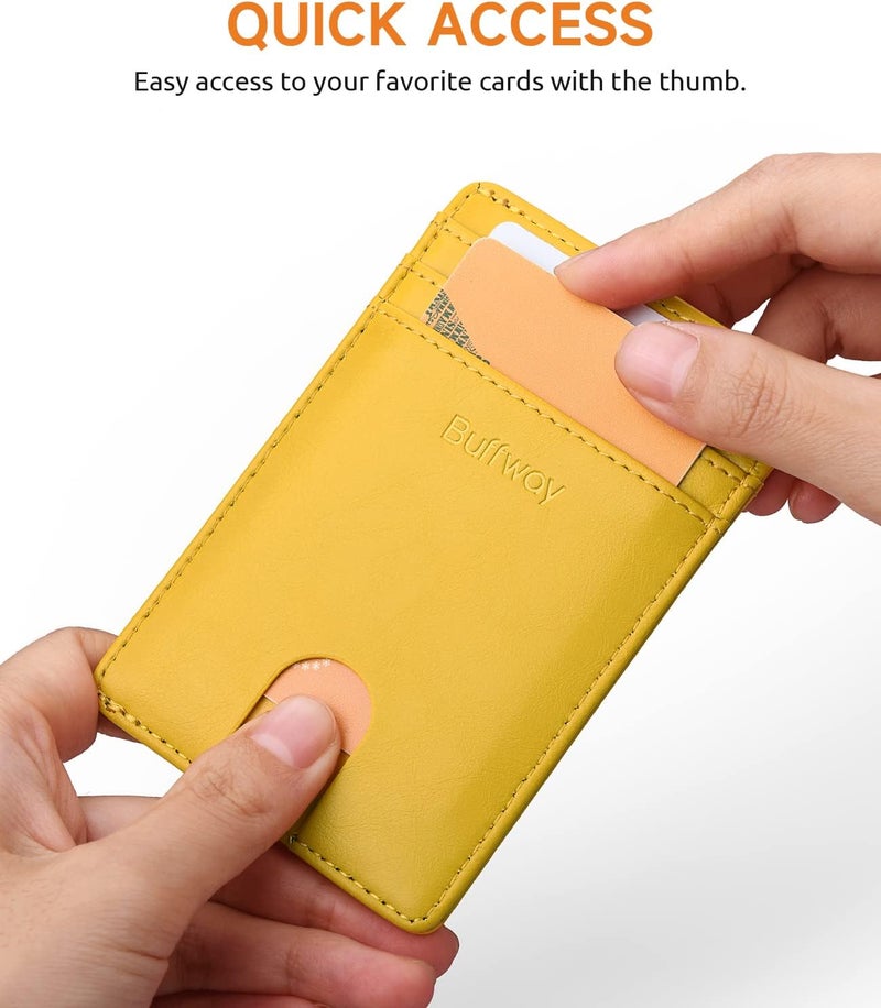Buffway Mens Slim Wallet, Minimalist Thin Front Pocket Leather Credit Card Holder with RFID Blocking for Work Travel - Image 3