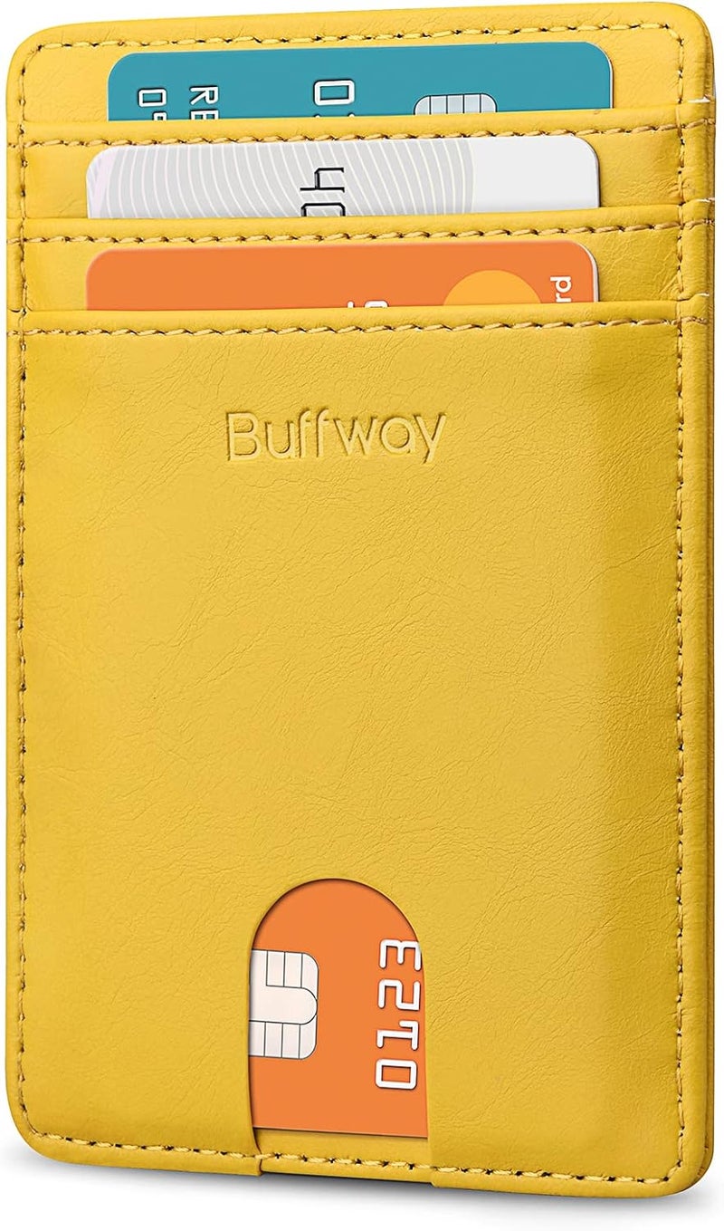 Buffway Mens Slim Wallet, Minimalist Thin Front Pocket Leather Credit Card Holder with RFID Blocking for Work Travel - Image 1