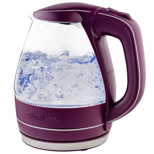 OVENTE Electric Kettle, 1.5L Borosilicate Glass Countertop Water Heater and Boiler for Coffee or Tea, BPA-Free, Auto Shut-Off, Boil-Dry Protection, Removable and Washable Spout Filter, Purple KG83P - Image 1