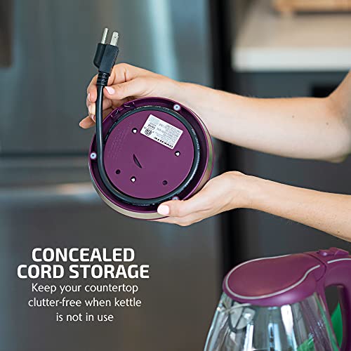 OVENTE Electric Kettle, 1.5L Borosilicate Glass Countertop Water Heater and Boiler for Coffee or Tea, BPA-Free, Auto Shut-Off, Boil-Dry Protection, Removable and Washable Spout Filter, Purple KG83P - Image 5
