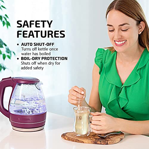 OVENTE Electric Kettle, 1.5L Borosilicate Glass Countertop Water Heater and Boiler for Coffee or Tea, BPA-Free, Auto Shut-Off, Boil-Dry Protection, Removable and Washable Spout Filter, Purple KG83P - Image 3