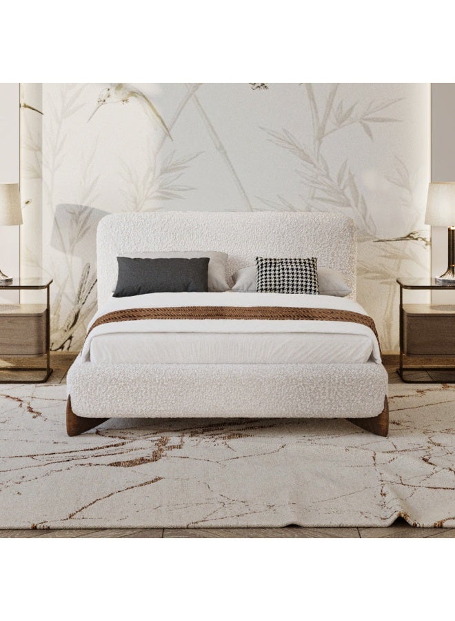 Al Home White Boucle King Bed 160x200x140 cm - Scandinavian Elegance in Your Bedroom by Alhome - Image 3