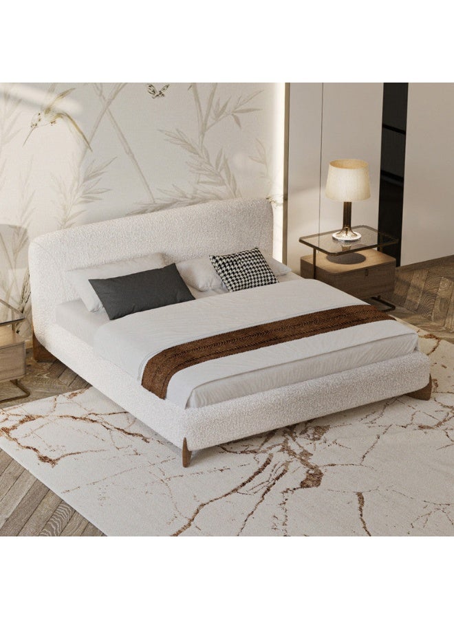 Al Home White Boucle King Bed 160x200x140 cm - Scandinavian Elegance in Your Bedroom by Alhome - Image 2