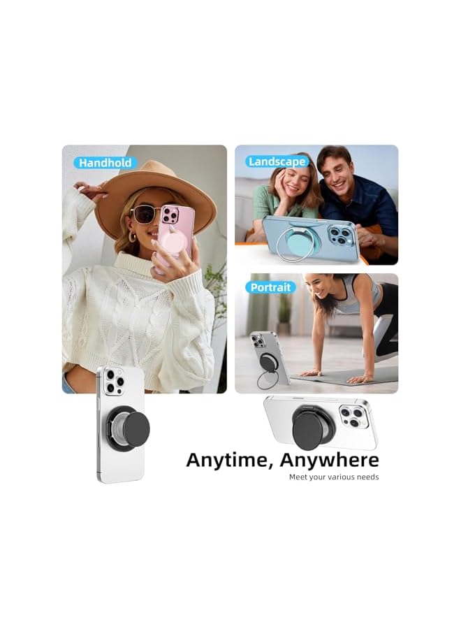 S-TOP Phone Grip with Popup Comfortable Grip, Collapsible Magnetic Phone Holder with Adjustable Kickstand for iPhone 16/15/14/13/12 Series, Transparent White, Wireless Charging Compatible - Image 3