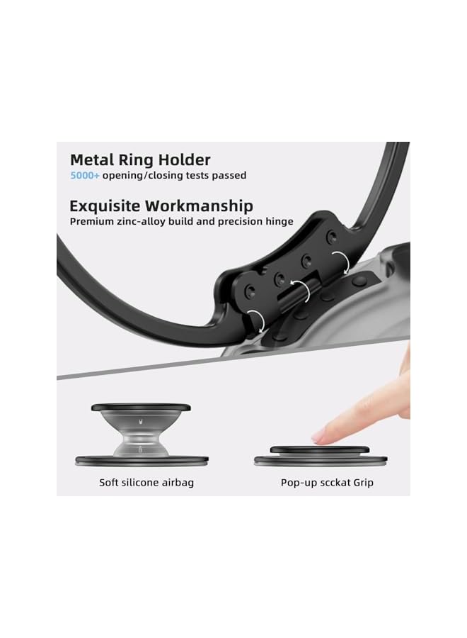 S-TOP Phone Grip with Popup Comfortable Grip, Collapsible Magnetic Phone Holder with Adjustable Kickstand for iPhone 16/15/14/13/12 Series, Transparent White, Wireless Charging Compatible - Image 2