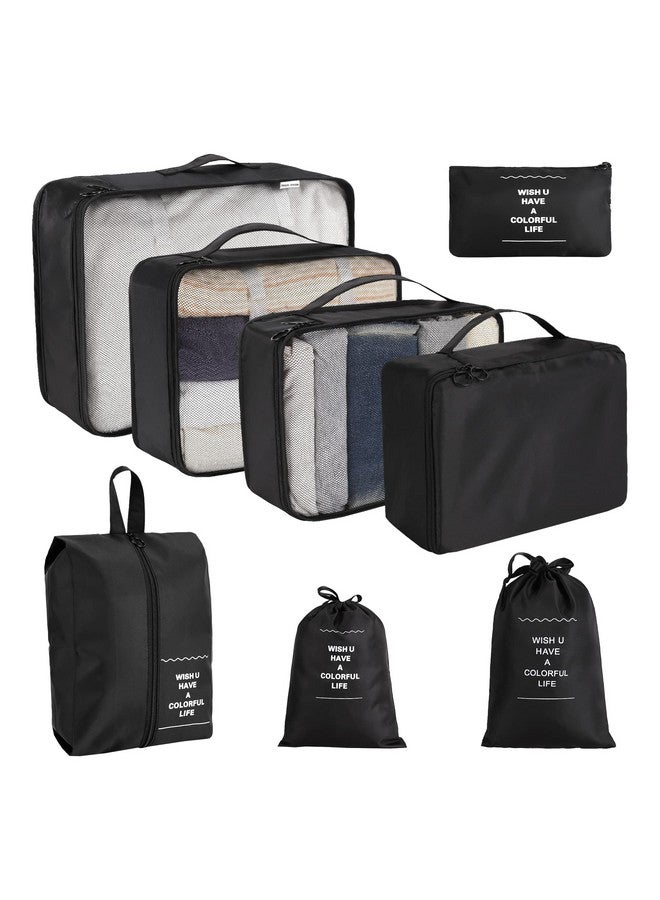 GDTK 8 Set Packing Cubes for Suitcases,Luggage Packing Organizers With Laundry Bag,Compression Storage Shoe Bag,Clothing Underwear Bag (Black) - Image 1