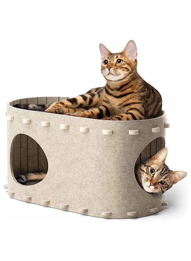 Arabest Cat House for Indoor Cats, Cat Bed Cave for Multiple & Large Cats Up to 22 Lbs, Scratch Resistant Peekaboo Cat Caves, Foldable Cat Tunnel Enclosed Bed, Cream  - Image 1