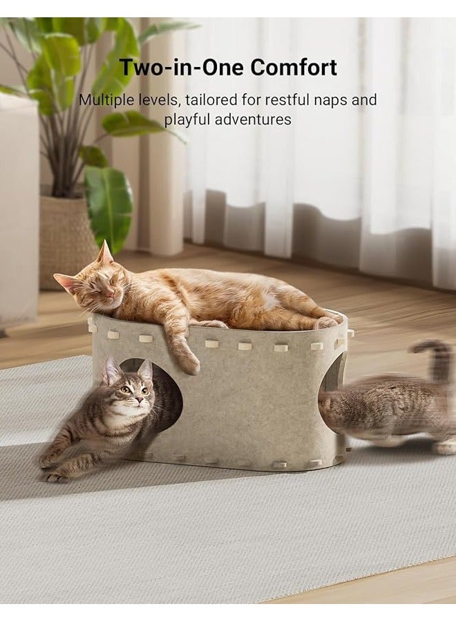 Arabest Cat House for Indoor Cats, Cat Bed Cave for Multiple & Large Cats Up to 22 Lbs, Scratch Resistant Peekaboo Cat Caves, Foldable Cat Tunnel Enclosed Bed, Cream  - Image 2