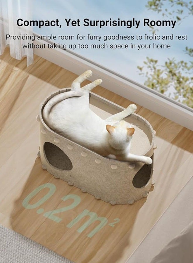 Arabest Cat House for Indoor Cats, Cat Bed Cave for Multiple & Large Cats Up to 22 Lbs, Scratch Resistant Peekaboo Cat Caves, Foldable Cat Tunnel Enclosed Bed, Cream  - Image 3