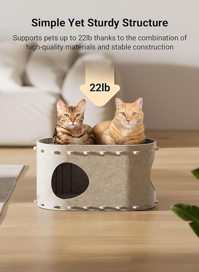 Arabest Cat House for Indoor Cats, Cat Bed Cave for Multiple & Large Cats Up to 22 Lbs, Scratch Resistant Peekaboo Cat Caves, Foldable Cat Tunnel Enclosed Bed, Cream  - Image 4
