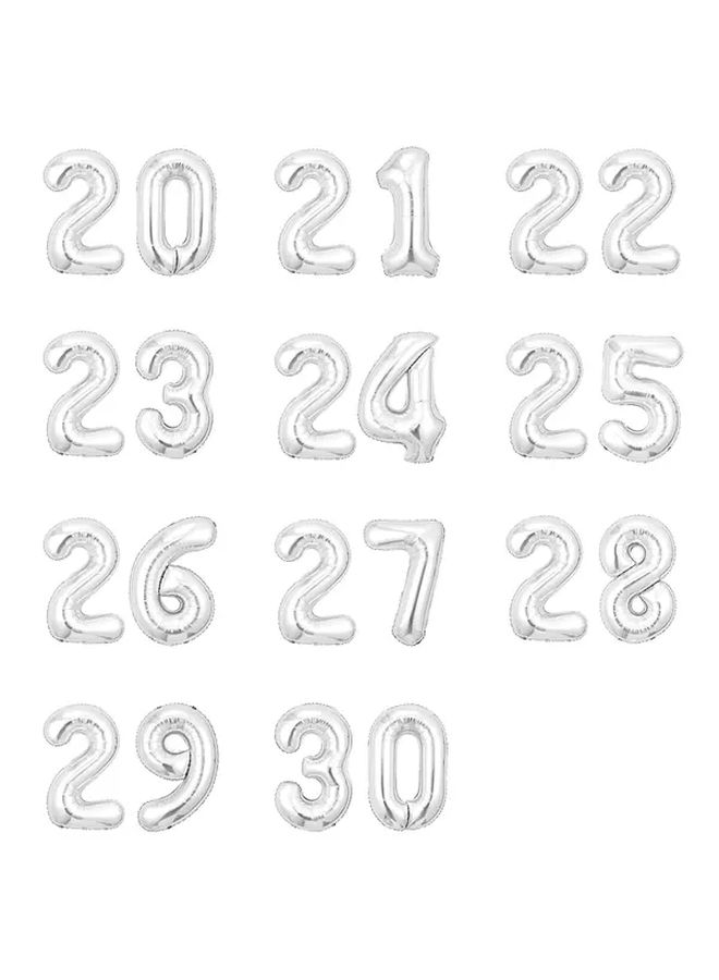 مجموعة من 29 بالونًا ضخمًا فضيًا بالأرقام 20 21 22 23 24 25 26 27 28 29 30 لعيد الميلاد - Image 2