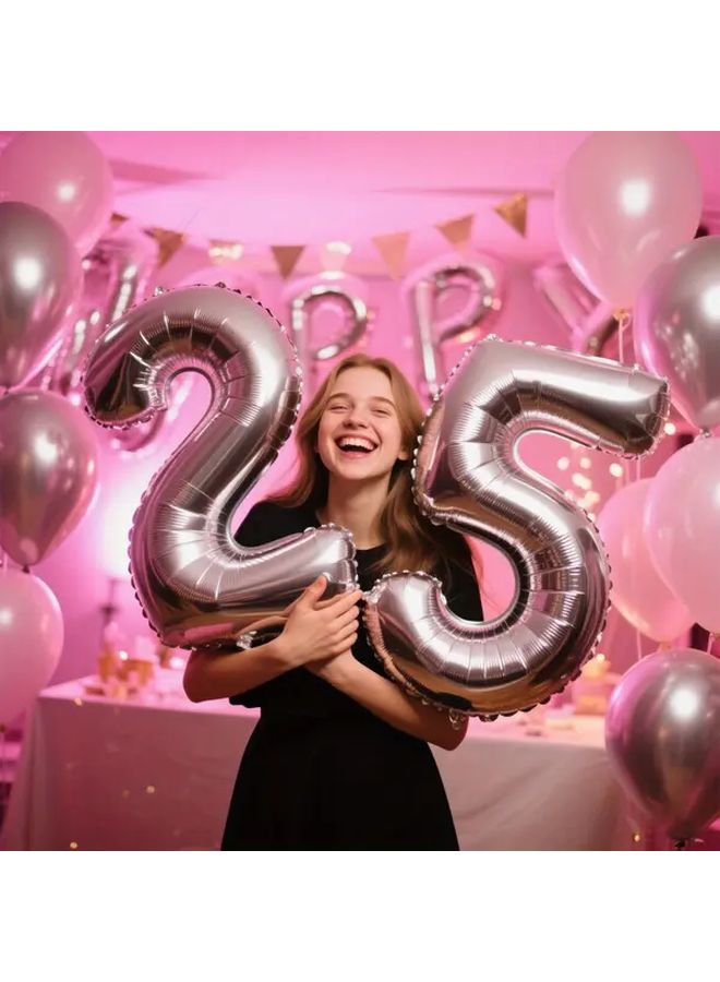 مجموعة من 29 بالونًا ضخمًا فضيًا بالأرقام 20 21 22 23 24 25 26 27 28 29 30 لعيد الميلاد - Image 5