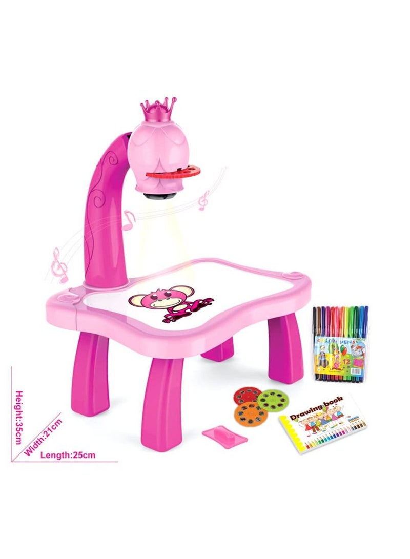 Children Led Projector Art Drawing Table Toys Kids Painting Board Desk Arts Crafts Educational Learning Paint Tools Toy for Girl(Pink)  - Image 4