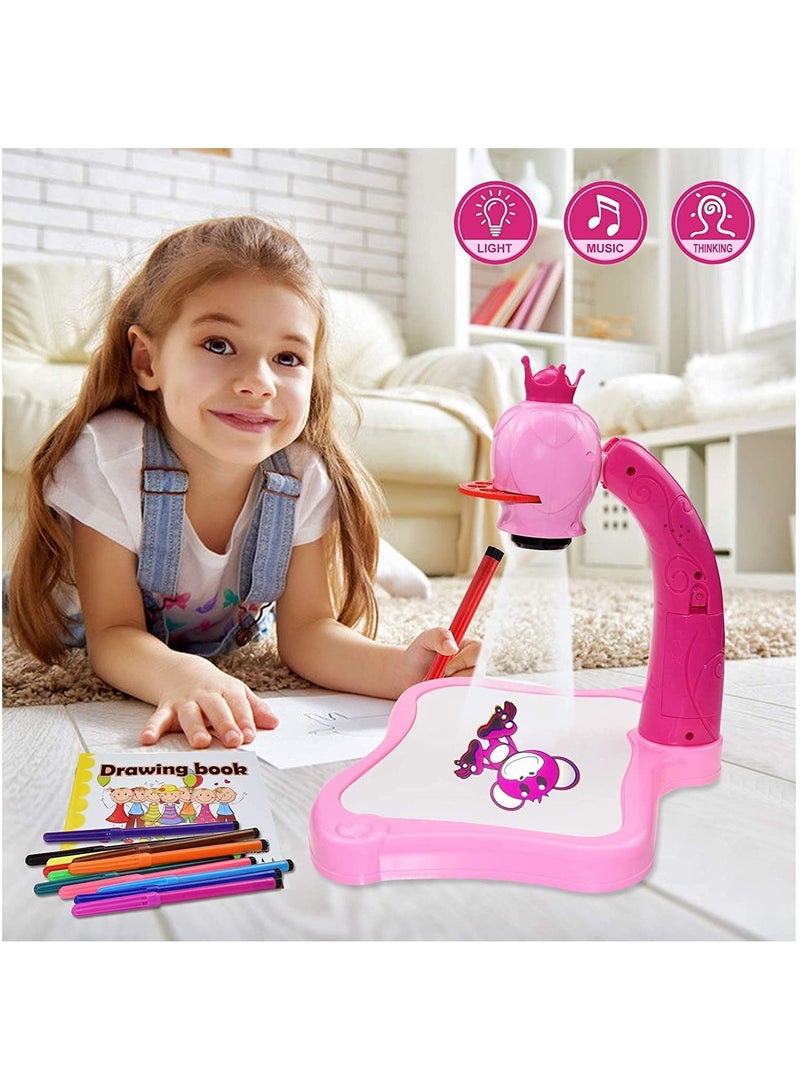 Children Led Projector Art Drawing Table Toys Kids Painting Board Desk Arts Crafts Educational Learning Paint Tools Toy for Girl(Pink)  - Image 1