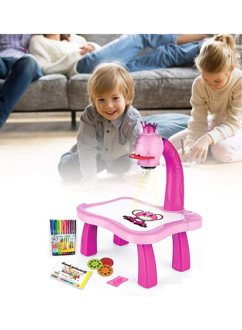 Children Led Projector Art Drawing Table Toys Kids Painting Board Desk Arts Crafts Educational Learning Paint Tools Toy for Girl(Pink)  - Image 5