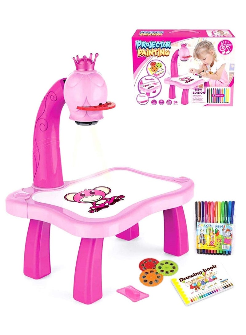 Children Led Projector Art Drawing Table Toys Kids Painting Board Desk Arts Crafts Educational Learning Paint Tools Toy for Girl(Pink)  - Image 2
