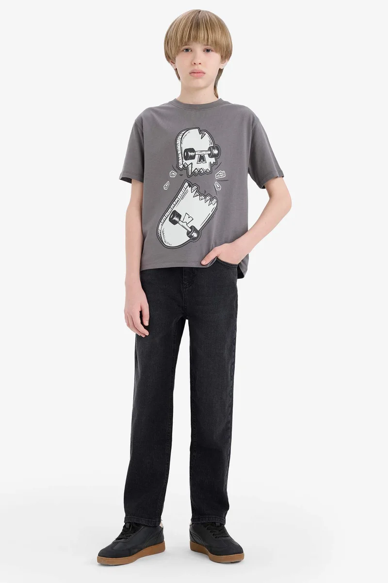 ديفاكتو Boy Crew Neck Skateboard Printed Short Sleeve T-Shirt