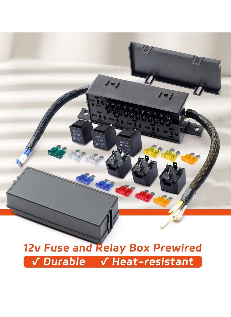 Excefore - 11 Way Fuse Relay Box Block 12V Pre-Wired, Automotive Universal Fuse Block with Relay Panel, 11 Slot Fuse Box and 6 Slot 4 Pin Relay Panel - for Vehicles, Cars, Marine, Boats - Image 1