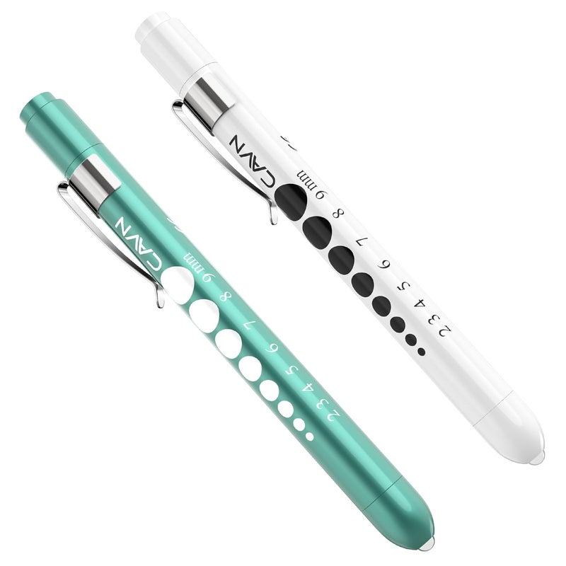 CAVN Pen Light with Pupil Gauge LED Penlight for Nurses Doctors, 2 Pcs Reusable Medical Penlight for Nursing Students (Teal/White) - Image 1