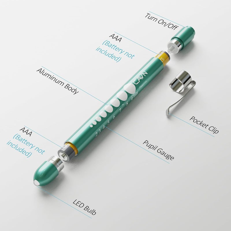 CAVN Pen Light with Pupil Gauge LED Penlight for Nurses Doctors, 2 Pcs Reusable Medical Penlight for Nursing Students (Teal/White) - Image 2