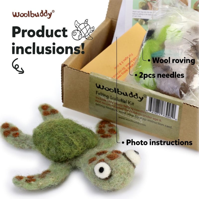 Woolbuddy Needle Felting Kit for Beginners Adults, Sea Turtle DIY Craft, Includes Wool, Tools, and Instructions for Fun Projects - Image 4