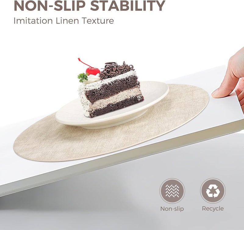 NCUE 13" Round Placemats Set of 6, Reversible Faux Leather Heat Resistant Table Mats, 100% Waterproof Oilproof Wipeable Table Protective Placemats for Vinyl, Washable for Indoor & Outdoor Use (6, Beige) - Image 4