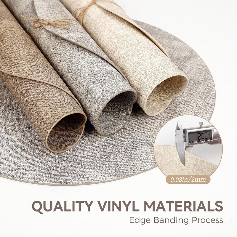 NCUE 13" Round Placemats Set of 6, Reversible Faux Leather Heat Resistant Table Mats, 100% Waterproof Oilproof Wipeable Table Protective Placemats for Vinyl, Washable for Indoor & Outdoor Use (6, Beige) - Image 5
