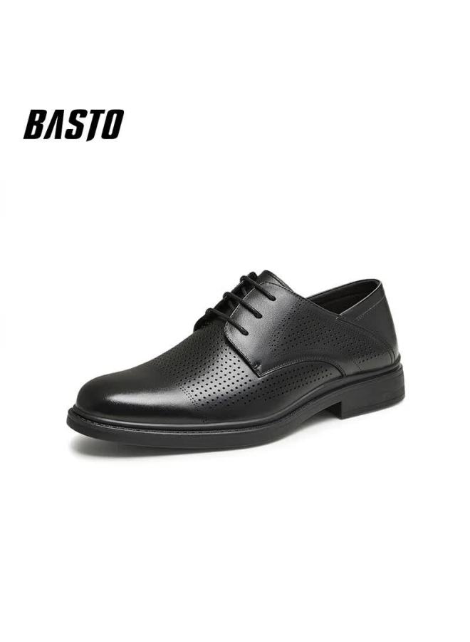 Basto Genuine Leather Youth Office Brogue Perforated Breathable Business Dress Shoes Men's Wedding Shoes - Image 1