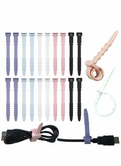 KASTWAVE Cable Ties, Silicone Zip Ties, Reusable Zip Ties, Rubber Cable Ties Straps, for Wire Management, Elastic Cable Organizer, for Home Office Table Desk. 4.5”, 20pcs (White, Black, Pink, Purple, Blue)  - Image 1
