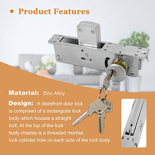 Casmer Storefront Door Mortise Lock Deadbolt Aluminum storefront Mortise Door Lock Hook Deadbolt Double Cylinder - Storefront Entry Door Lock Set (1-1/8" Backset) - Image 5